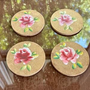 Vintage Hand-Painted Rose Coasters – Set of 4 – 3.5” Diameter